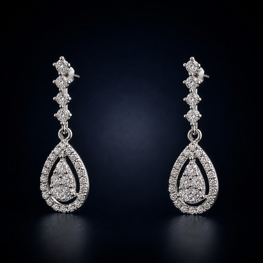 'Shiratsuyu' 18K White Gold Diamond Drop Earring Studs