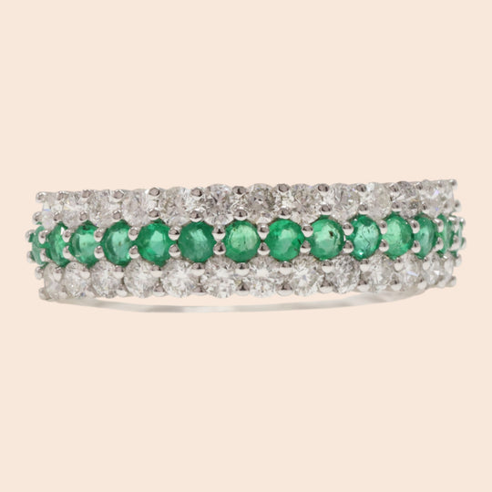 'Midori-No-Hikari' 18K White Gold Emerald and Diamond Ring