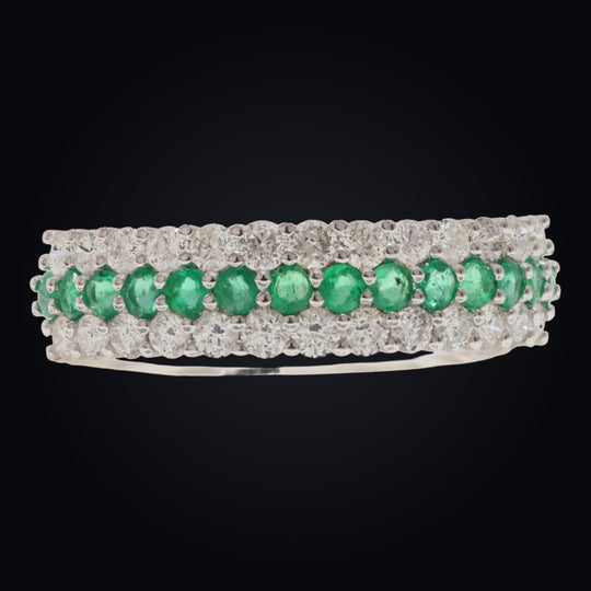 'Midori-No-Hikari' 18K White Gold Emerald and Diamond Ring