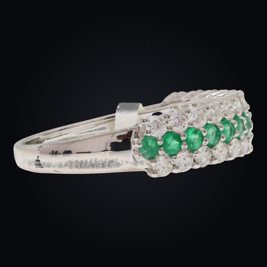 'Midori-No-Hikari' 18K White Gold Emerald and Diamond Ring