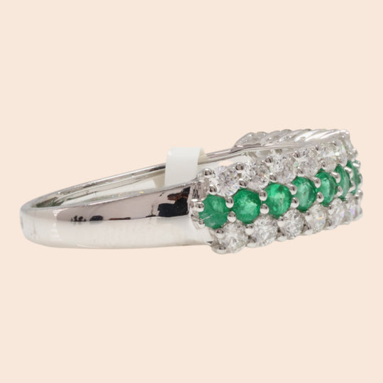 'Midori-No-Hikari' 18K White Gold Emerald and Diamond Ring