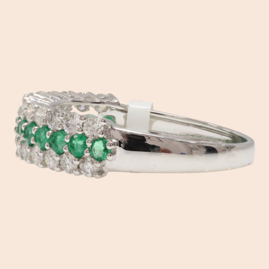 'Midori-No-Hikari' 18K White Gold Emerald and Diamond Ring