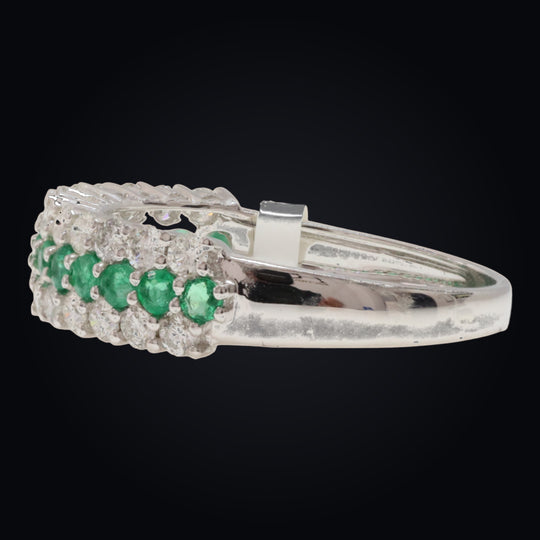 'Midori-No-Hikari' 18K White Gold Emerald and Diamond Ring
