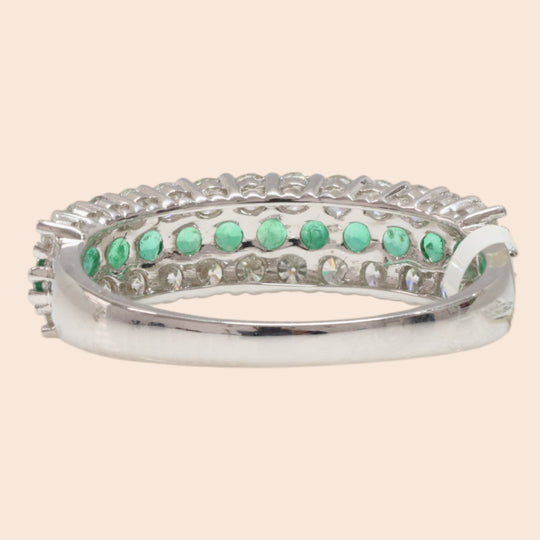 'Midori-No-Hikari' 18K White Gold Emerald and Diamond Ring