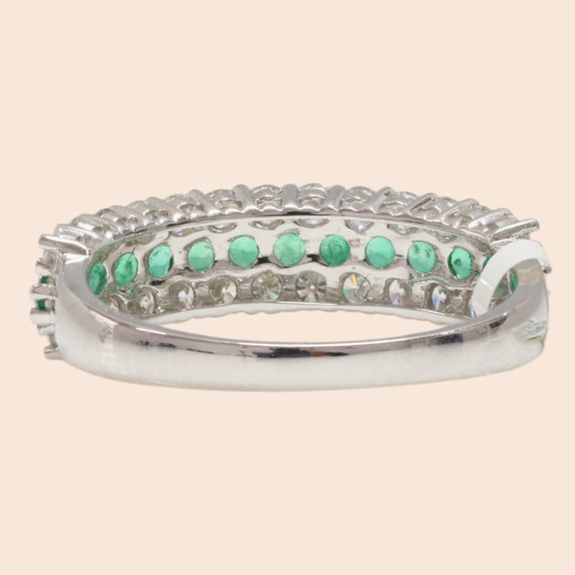 'Midori-No-Hikari' 18K White Gold Emerald and Diamond Ring