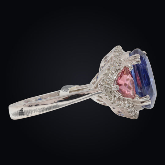 'Ryūgu' Kyanite, Pink Tourmaline, and Diamond Ring in 18K White Gold