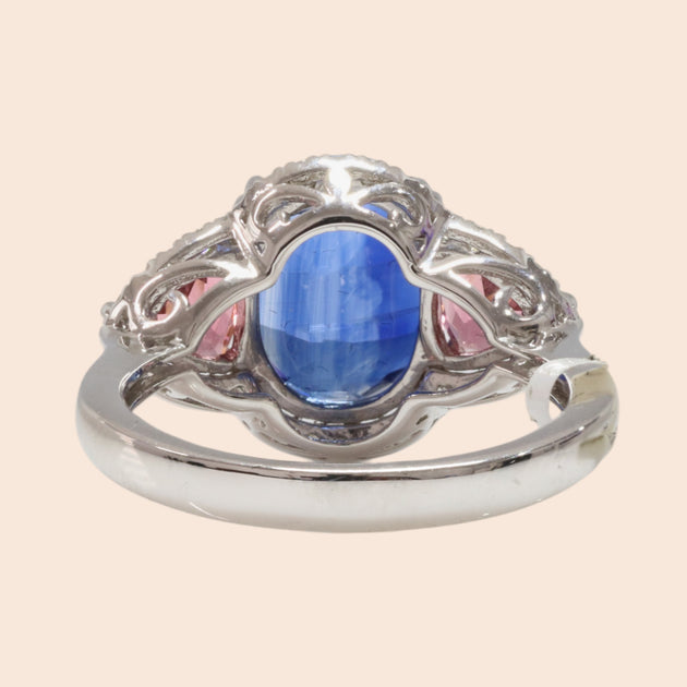 'Ryūgu' Kyanite, Pink Tourmaline, and Diamond Ring in 18K White Gold