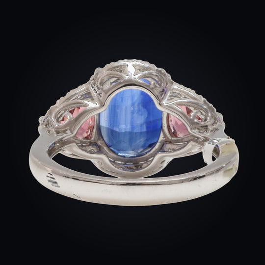 'Ryūgu' Kyanite, Pink Tourmaline, and Diamond Ring in 18K White Gold