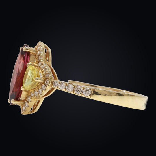 'Hō-ō' 18K Yellow Gold, Rubellite, Sapphire and Diamond Ring