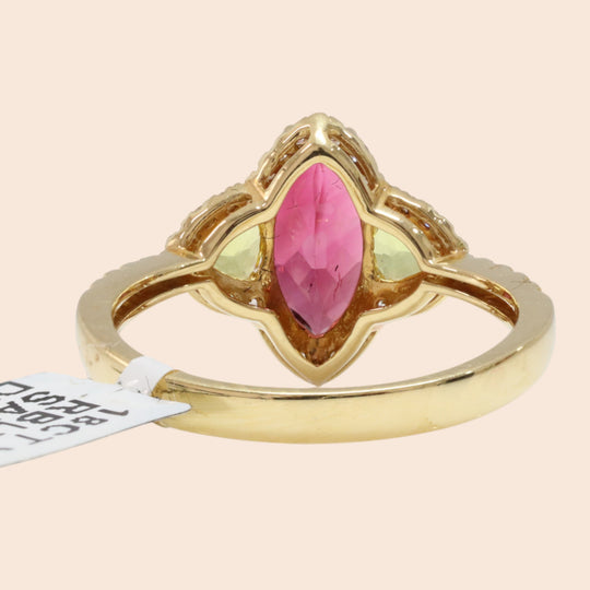 'Hō-ō' 18K Yellow Gold, Rubellite, Sapphire and Diamond Ring