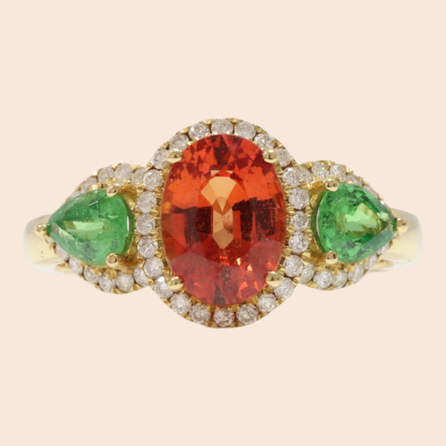 'Kodō' 18K Yellow Gold, Sapphire, Garnet, and Diamond Ring