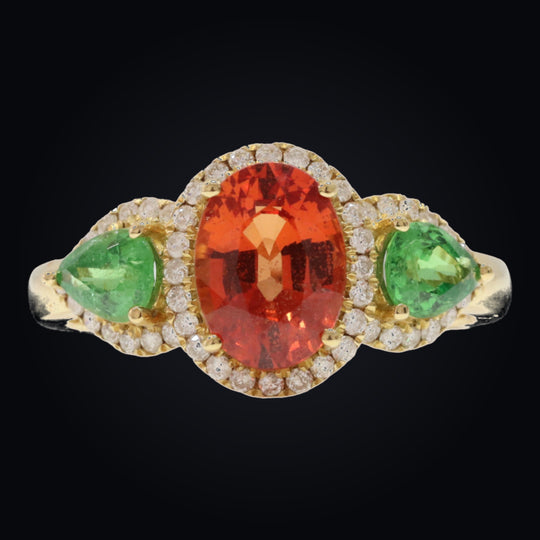 'Kodō' 18K Yellow Gold, Sapphire, Garnet, and Diamond Ring