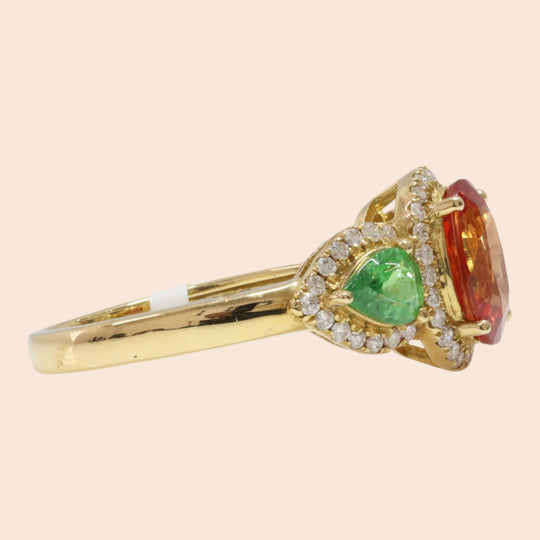 'Kodō' 18K Yellow Gold, Sapphire, Garnet, and Diamond Ring