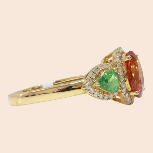 'Kodō' 18K Yellow Gold, Sapphire, Garnet, and Diamond Ring