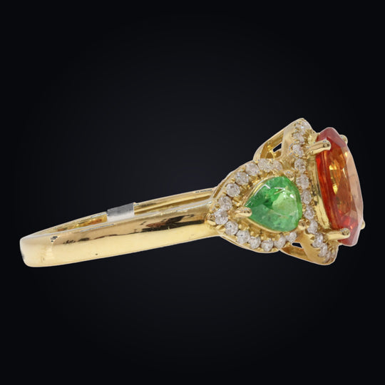 'Kodō' 18K Yellow Gold, Sapphire, Garnet, and Diamond Ring