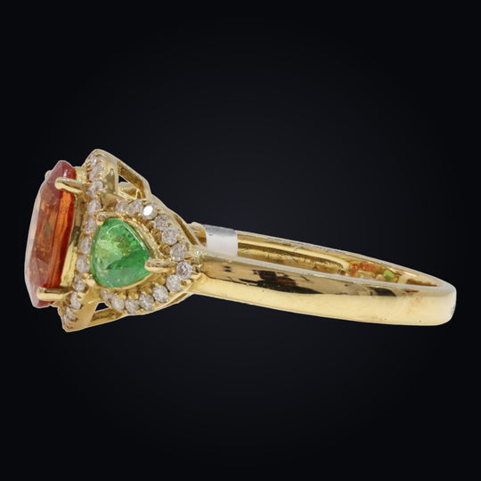'Kodō' 18K Yellow Gold, Sapphire, Garnet, and Diamond Ring