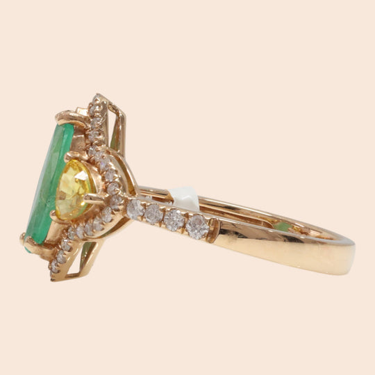 'Mori-No-Yū' 18K Yellow gold, Emerald, Sapphire, and Diamond Ring