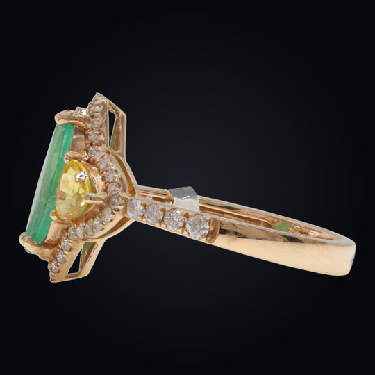'Mori-No-Yū' 18K Yellow gold, Emerald, Sapphire, and Diamond Ring