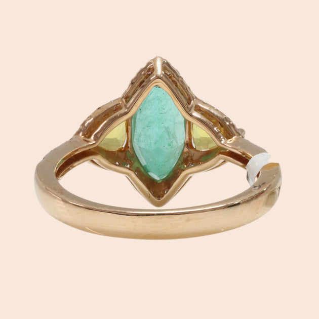 'Mori-No-Yū' 18K Yellow gold, Emerald, Sapphire, and Diamond Ring