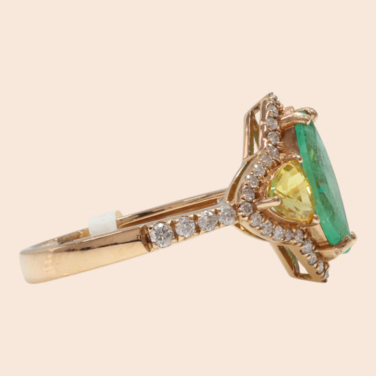 'Mori-No-Yū' 18K Yellow gold, Emerald, Sapphire, and Diamond Ring