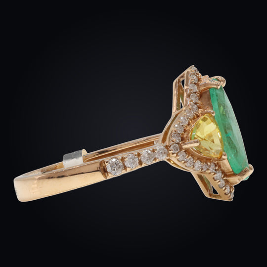 'Mori-No-Yū' 18K Yellow gold, Emerald, Sapphire, and Diamond Ring