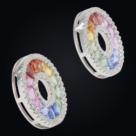 'Saika' Rainbow Sapphire & Diamond earrings in 18k white gold