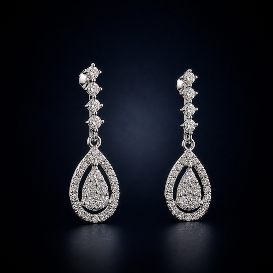 'Shiratsuyu' 18K White Gold Diamond Drop Earring Studs
