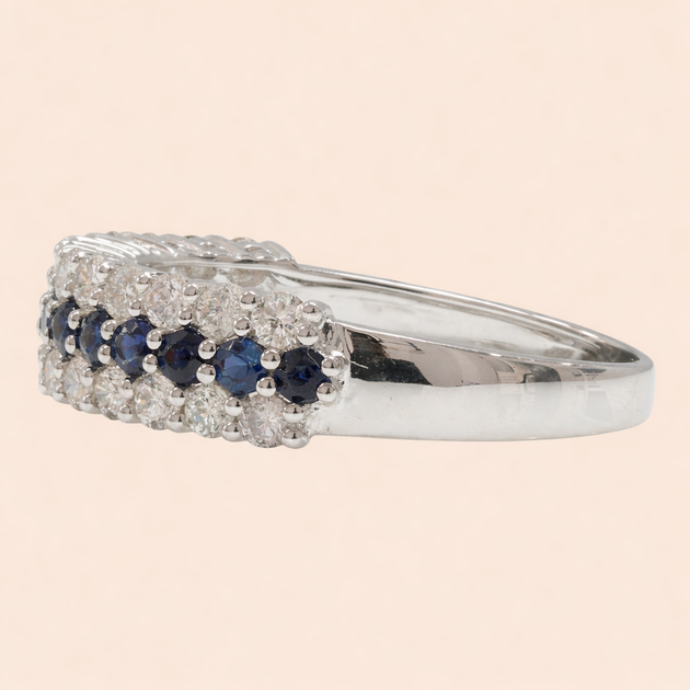 'Kawa' 18K White Gold Diamond and Sapphire Ring