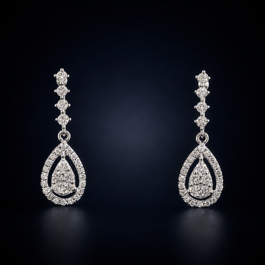 'Shiratsuyu' 18K White Gold Diamond Drop Earring Studs